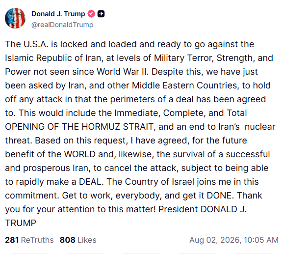 Trump Calls Off Iran Strike After Surprise Announcement