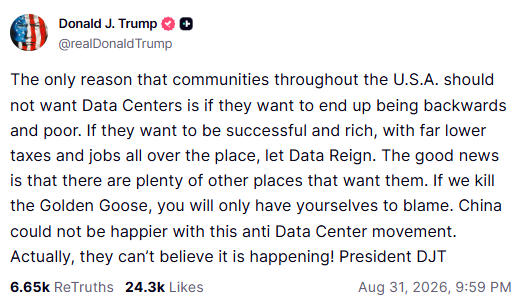 Trump Blames Anti-Data Center Sentiment on Poverty, Defends AI Infrastructure