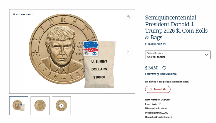 Trump Commemorative Coins Sell Out Immediately
