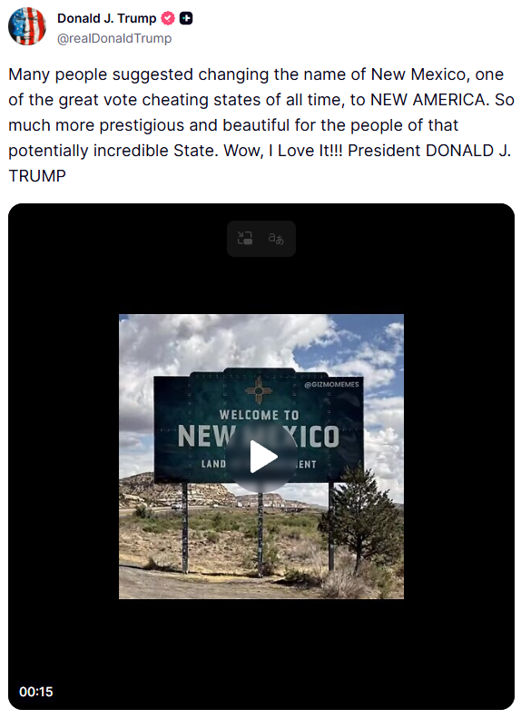 Trump Calls for Change of New Mexicos Name