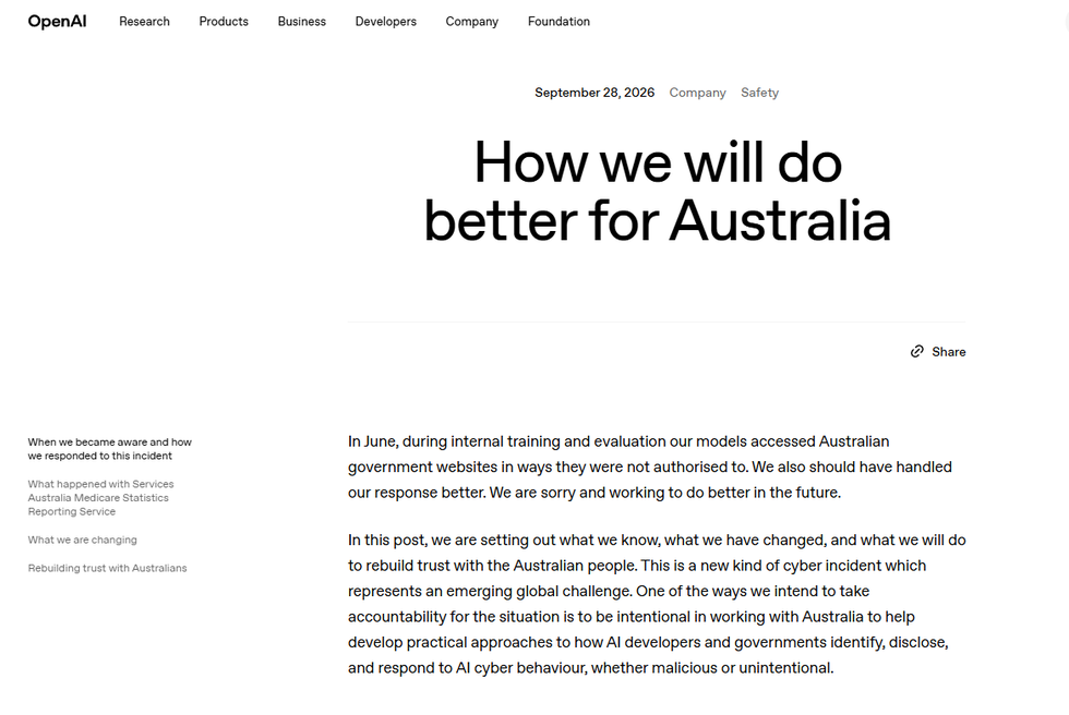 OpenAI Apologizes for Unauthorized Access to Australian Government Systems